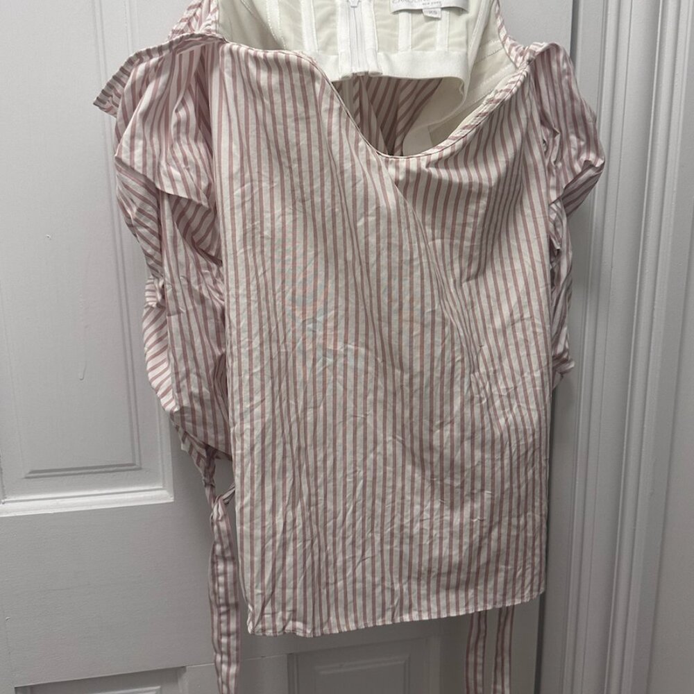 Caroline Constas Gabriella Striped Off the Shoulder Top in Pink